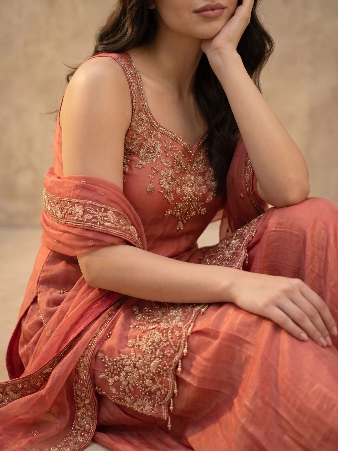 Women Ethnic Motifs Embroidered Regular Thread Work Kurta with Sharara & With Dupatta