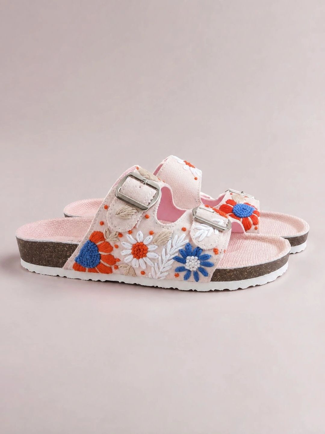 Women Embellished Open Toe Flats with Embroidered