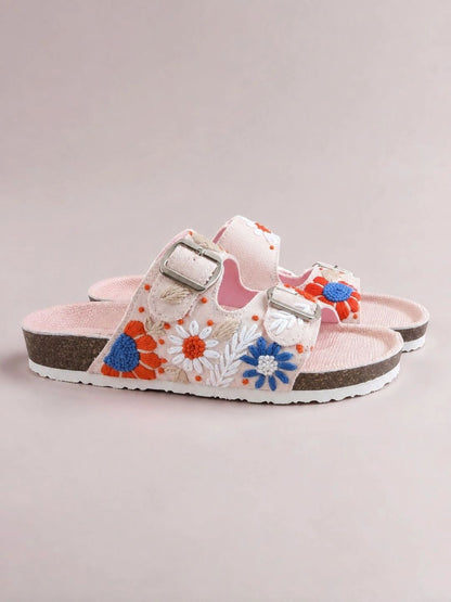 Women Embellished Open Toe Flats with Embroidered
