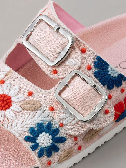 Women Embellished Open Toe Flats with Embroidered