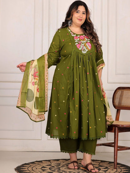Women Ethnic Motifs Embroidered Empire Thread Work Pure Cotton Kurta with Trousers & With Dupatta