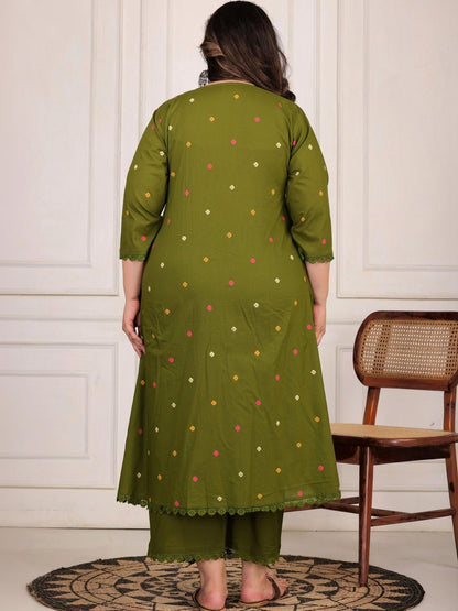Women Ethnic Motifs Embroidered Empire Thread Work Pure Cotton Kurta with Trousers & With Dupatta