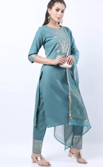 Women Cotton Blend Kurta Pant Set