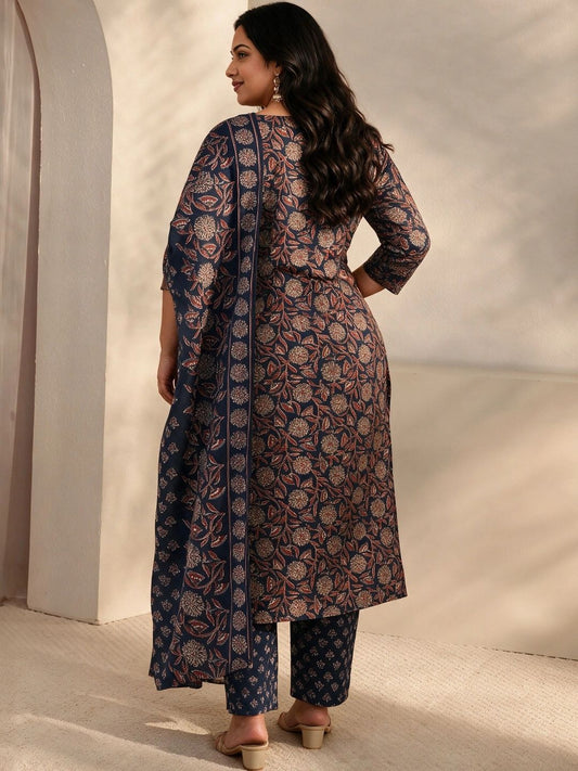 Women Ethnic Motifs Printed Regular Thread Work Kurta with Trousers & With Dupatta