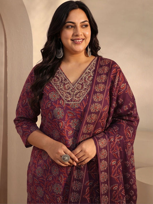 Women Ethnic Motifs Printed Regular Thread Work Kurta with Trousers & With Dupatta