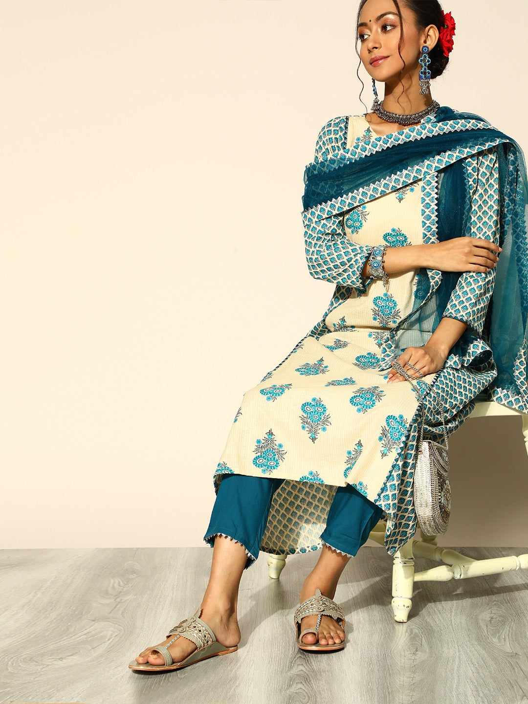 Printed Cotton Blend Kurta Set