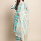 Blue & Gold Ethnic Motifs Printed Pure Cotton Kurta With Trouser & Dupatta