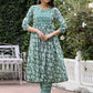 Women Floral Printed Angrakha Pure Cotton Kurta with Trousers