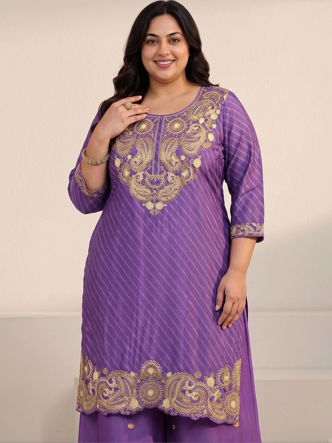 Women Ethnic Motifs Embroidered Regular Thread Work Kurta with Palazzos & With Dupatta
