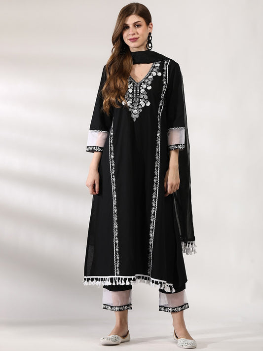 Ethnic Motifs Embroidered Regular Pure Cotton Kurta With Trousers & Dupatta