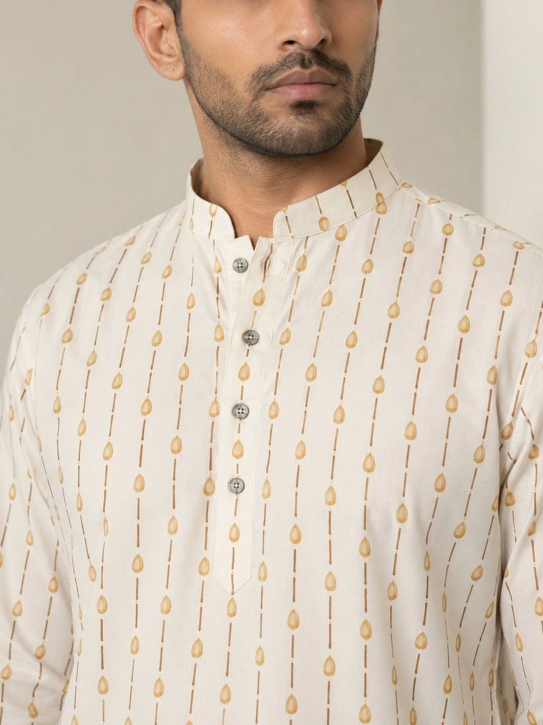 Men's Floral Printed Short Kurta with Korean Pants