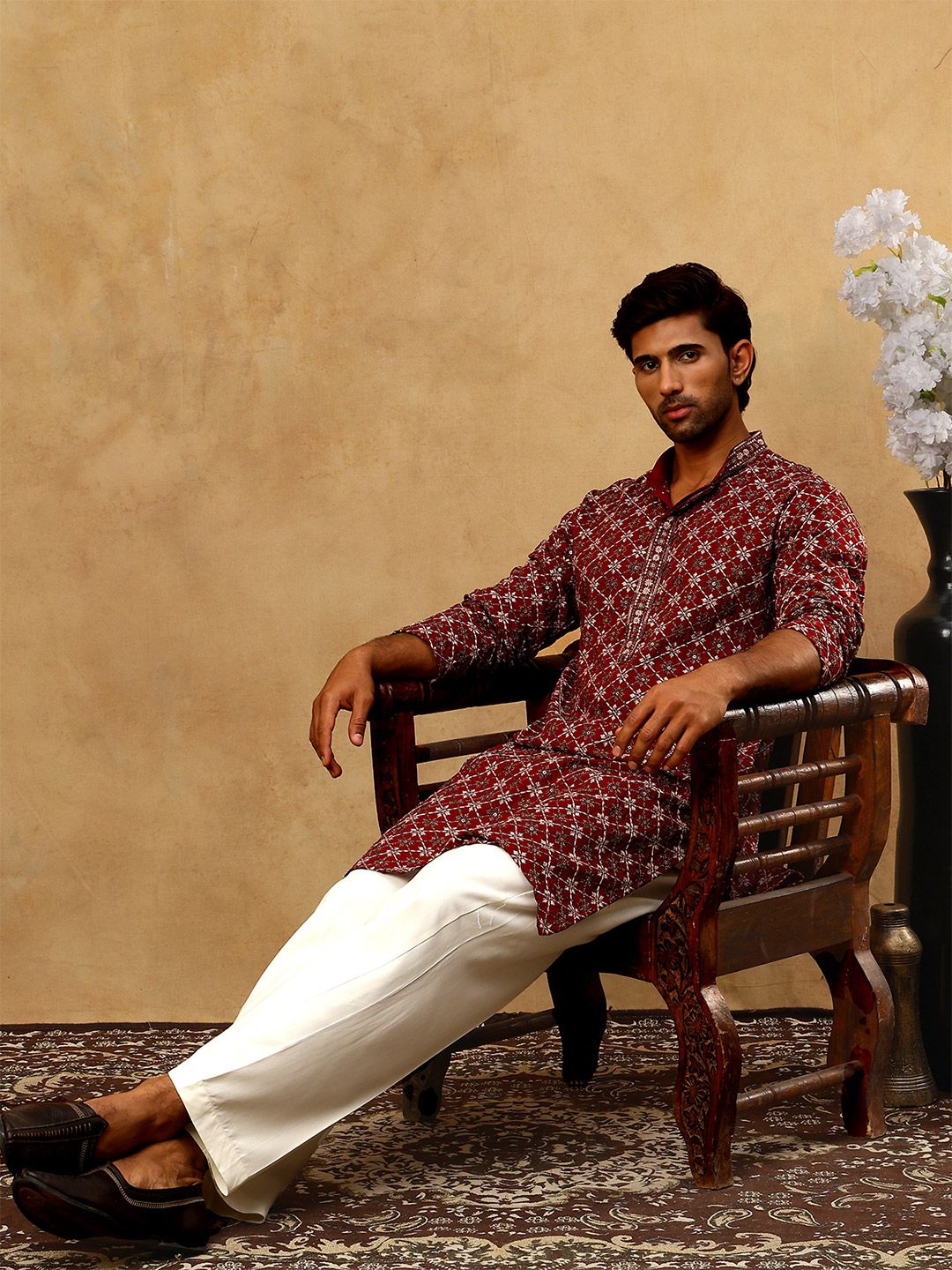 Embroidered Regular Sequinned Kurta With Korean Pants