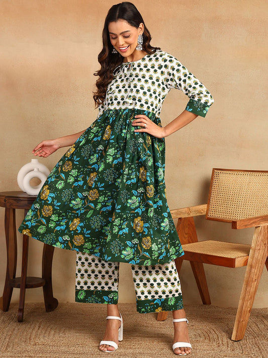 Floral Printed Regular Pure Cotton Kurta with Palazzos