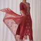 Ethnic Motifs Embroidered Notched Neck Straight Kurta with Trousers & Dupatta