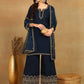 Blue Yoke Design Straight Kurta with Trousers & Dupatta