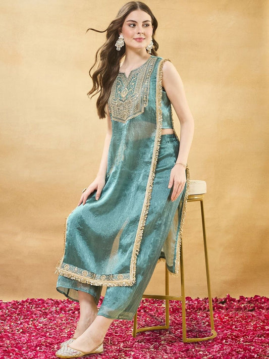 Women Silk Kurta And Spaghetti Blouse With Palazzo Set