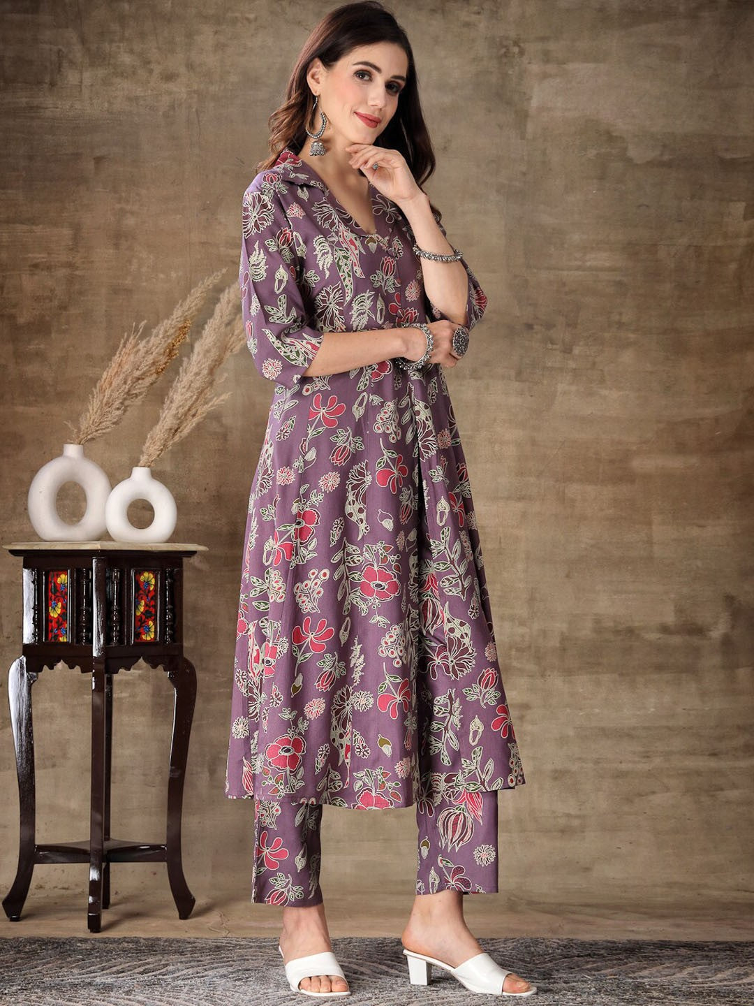 Floral Printed A-line Kurta And Trouser Set