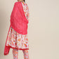 Women Printed Pleated Pure Cotton Kurta with Trousers & With Dupatta