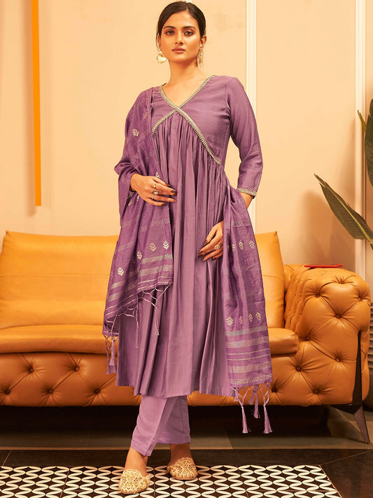 Yoke Design Empire Gotta Patti Kurta With Trousers & Dupatta