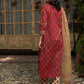 Maroon Floral Printed Angrakha Pure Cotton Kurta with Trousers & Dupatta