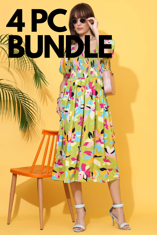 BUNDLE Women Fit and Flare Multicolor Dress (BUNDLE OF 4) - Add 3 or 4 Pcs to the Cart to Unlock the Bundle Discount!