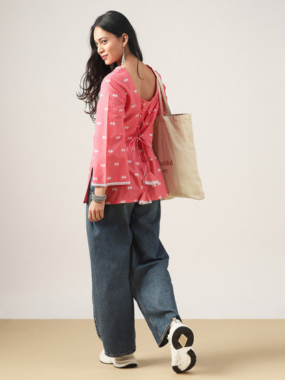 Geometric Printed V-Neck Pure Cotton Kurti