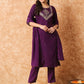 Ethnic Motifs Embroidered Straight Kurta & Trousers With Dupatta