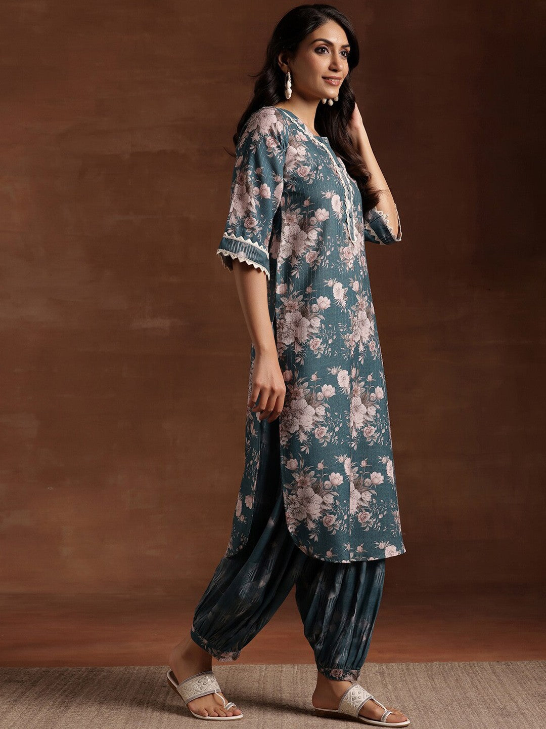 Floral Printed Regular Gotta Patti Pure Cotton Kurta with Salwar & With Dupatta