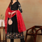 Floral Embroidered Empire Thread Work Kurta With Trousers & Dupatta