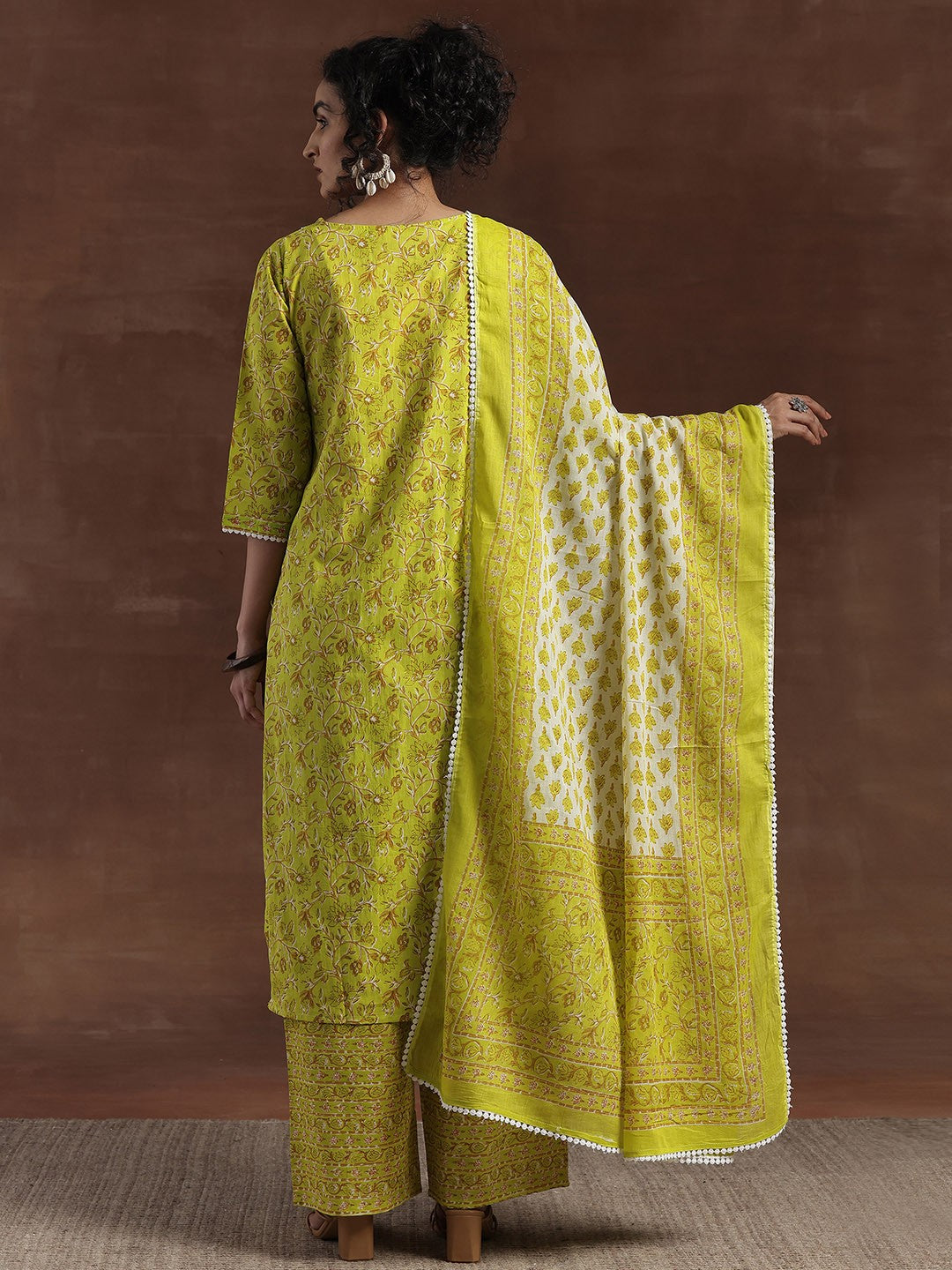 Floral Printed Pure Cotton Kurta with Palazzos & With Dupatta