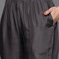 Women Charcoal Grey & Mustard Yellow Ethnic Zari Straight Kurta Trousers Dupatta