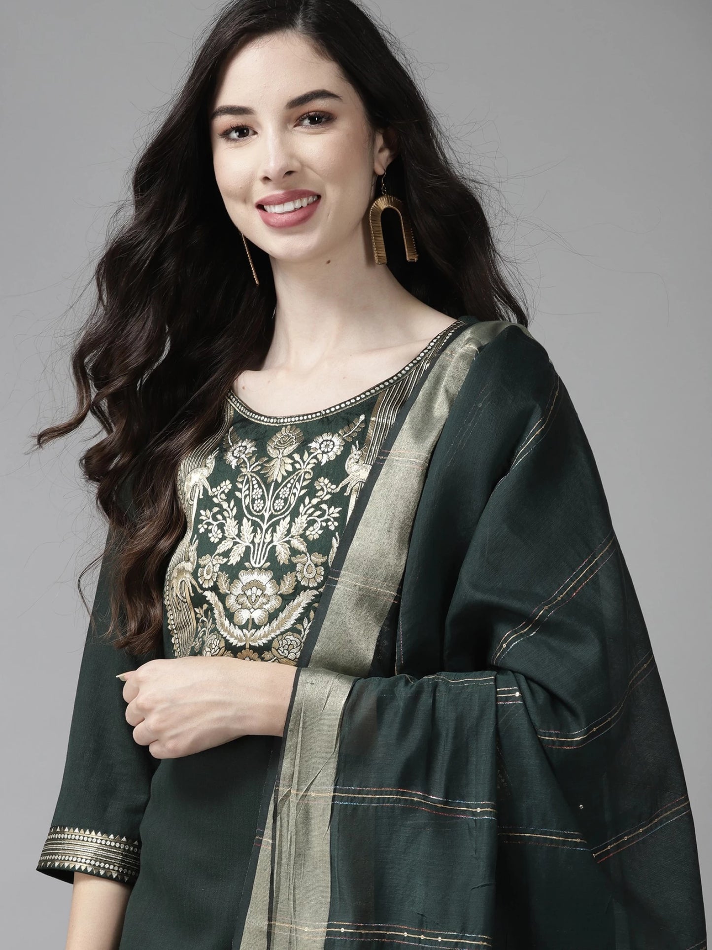 Women Cotton Blend Kurta Palazzo Dupatta Set