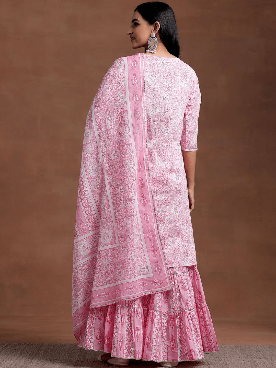 Round Neck Floral Yoke Design Gotta Patti Pure Cotton Kurta with Sharara & Dupatta