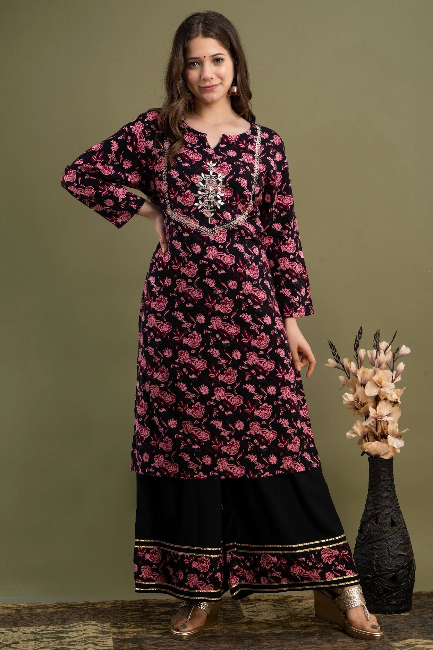 Women Viscose Rayon Kurta Palazzo Set