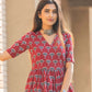 Women Printed Viscose Rayon Flared Kurta  (Maroon)