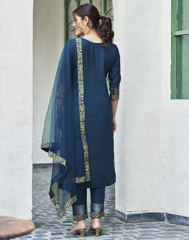 Women's Cotton Printed Straight Kurta Pant with Dupatta Set