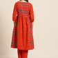 Women Rust Red & White Pure Cotton Printed Kurta with Palazzos