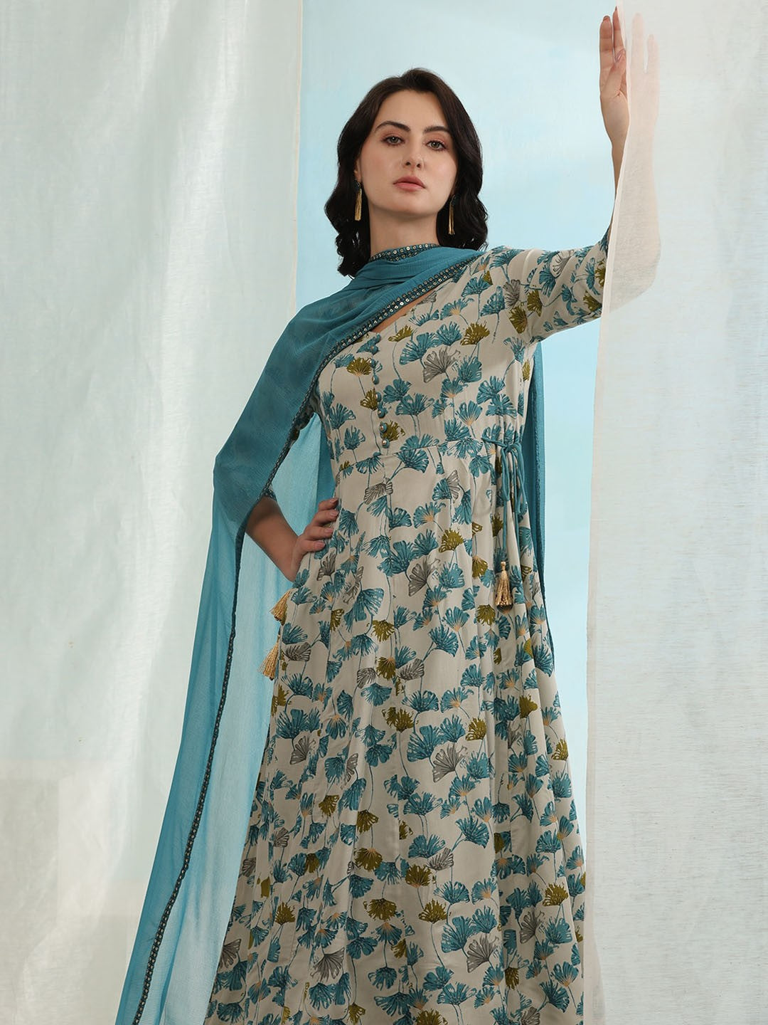 Floral Printed Empire Kurta with Trouser & With Dupatta