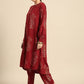 Women Paisley Printed Pleated High-Low Kurta with Trousers