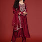 Floral Embroidered Sequinned Liva Kurta With Trousers & Dupatta