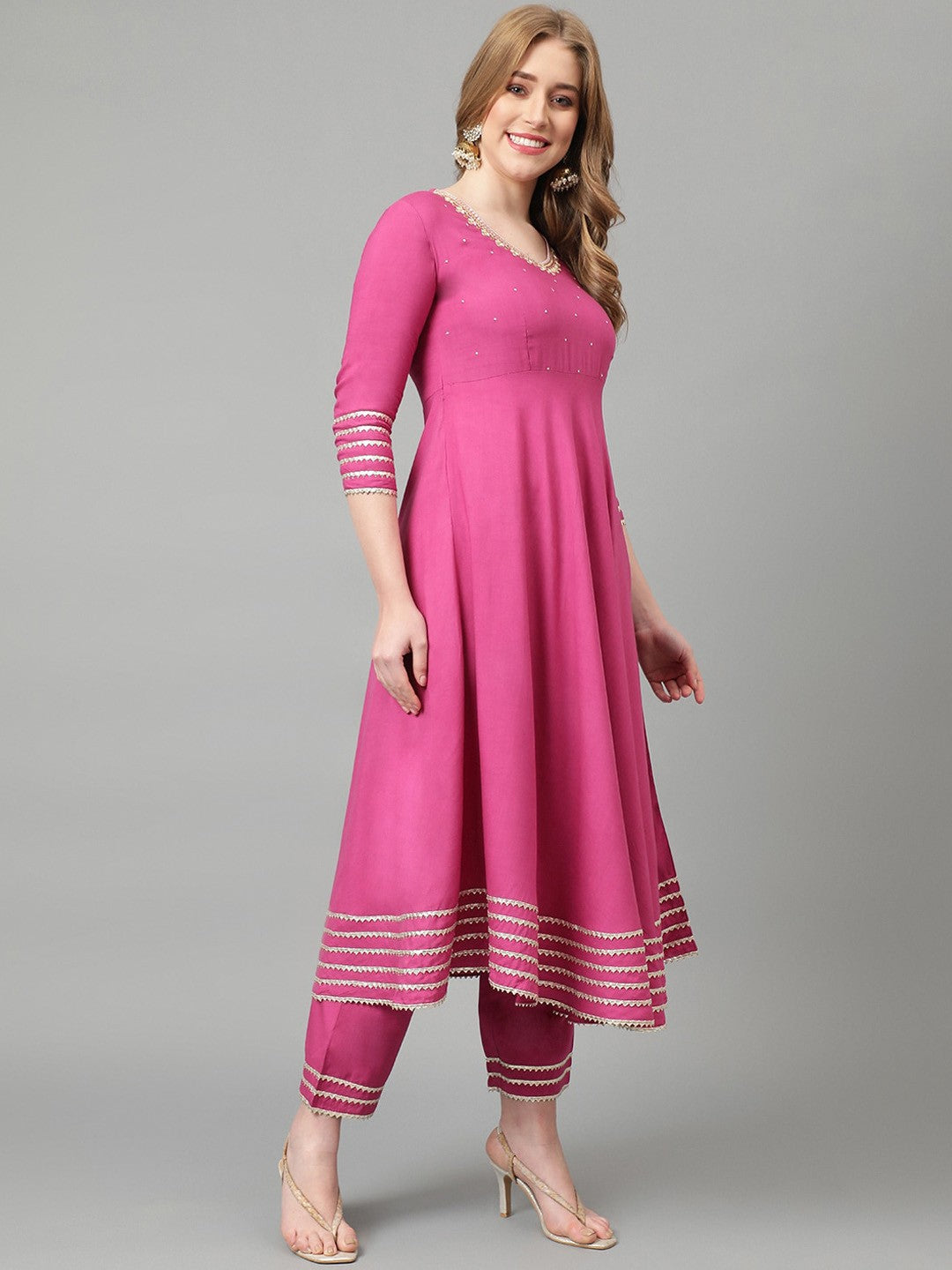 Embroidered Empire Sequinned Kurta with Palazzos & With Dupatta