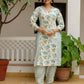 Floral Yoke Design Empire Mirror Work Pure Cotton Kurta with Patiala & Dupatta