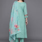 Floral Embroidered Panelled Thread Work Pure Cotton Kurta With Trousers & Dupatta