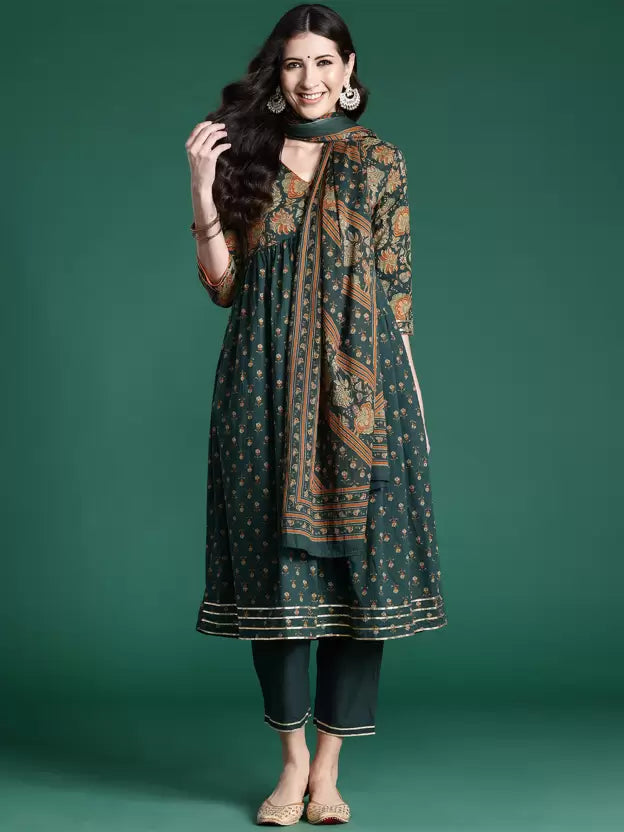 Women Pure Cotton Kurta Pant Dupatta Set