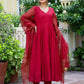 V-Neck Anarkali Kurta with Trousers & Dupatta