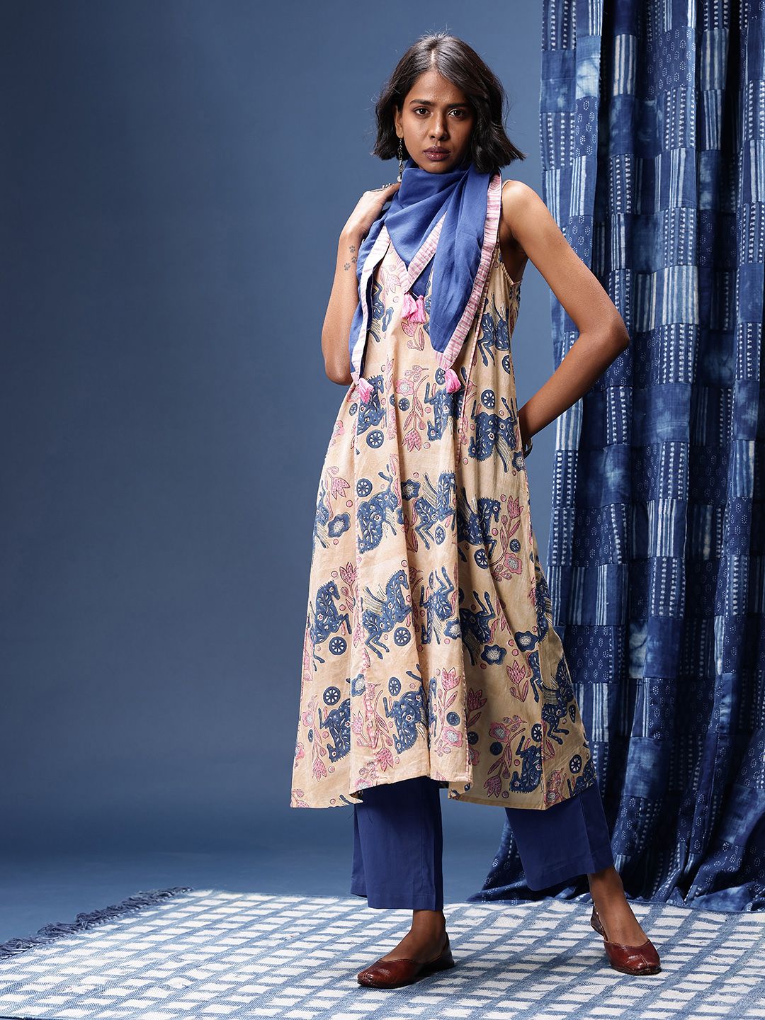 Floral Printed Pure Cotton Sanganeri Kurta with Trousers & Dupatta