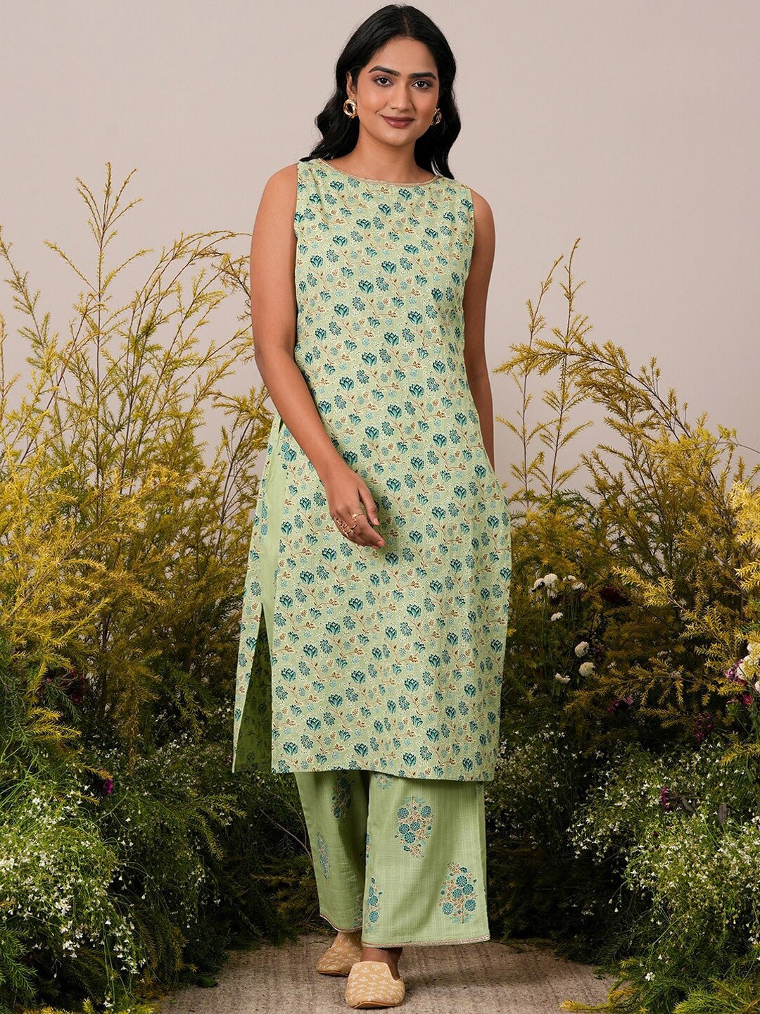 Floral Printed Regular Pure Cotton Kurta with Palazzos