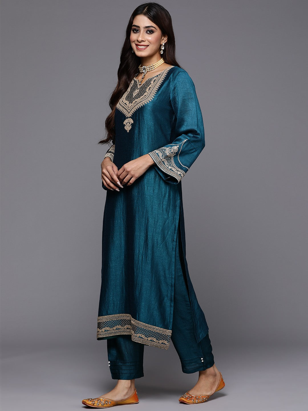 Women Embroidered Regular Kurta with Trousers & Dupatta