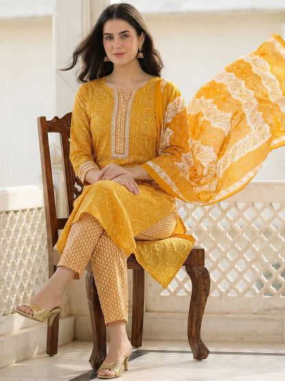Women Yellow Regular Size Kurta Set Pure Cotton