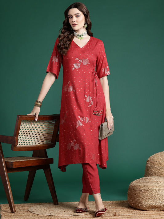 Ethnic Motifs Printed Angrakha Kurta with Trousers